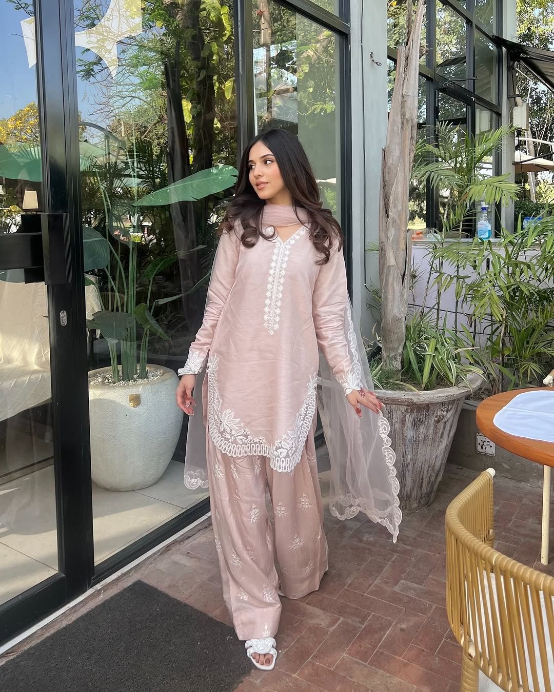 Natural Crepe Silk Embroidered Suit Set with Dupatta