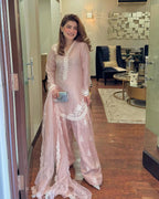 Natural Crepe Silk Embroidered Suit Set with Dupatta