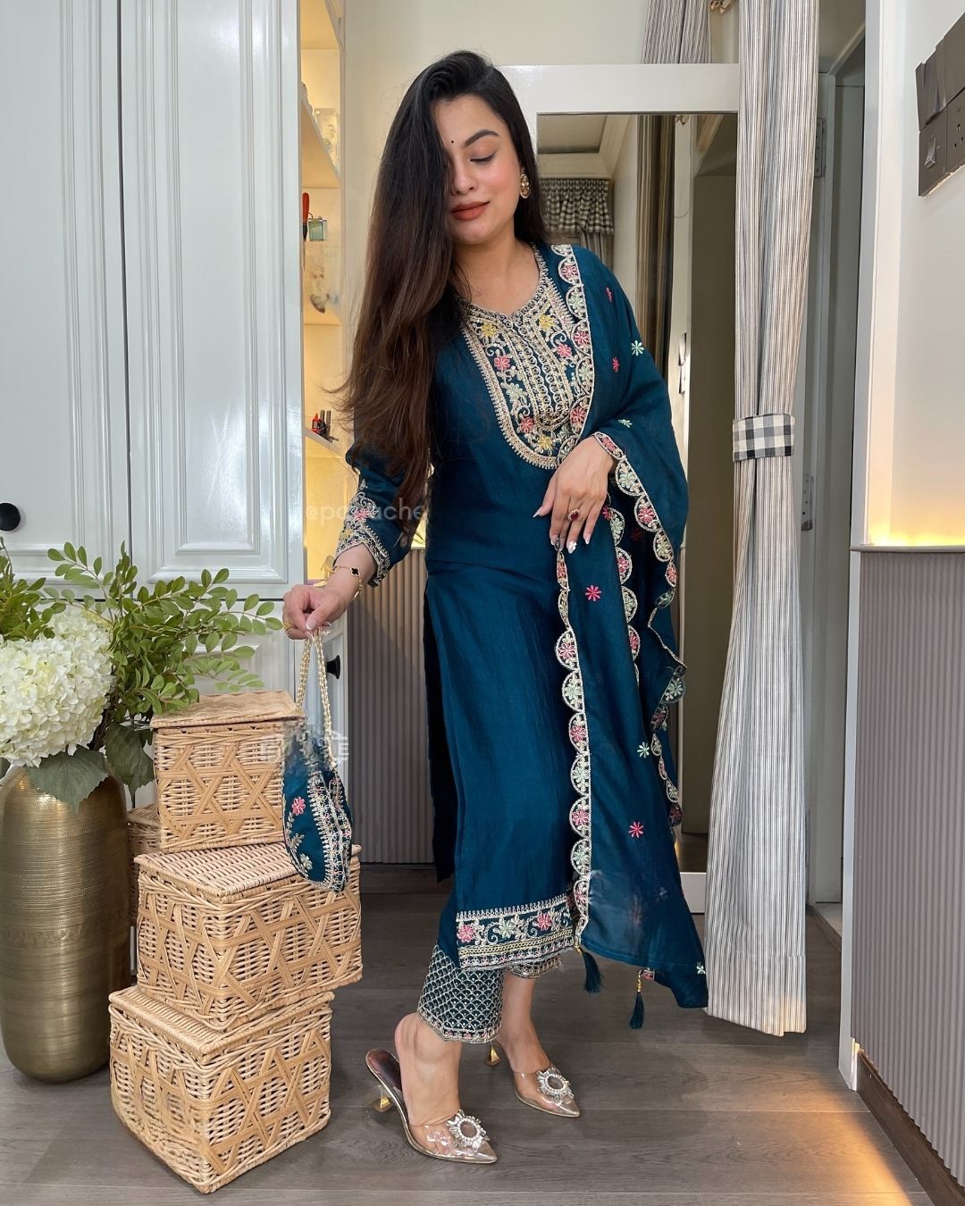 Chinon Silk Heavy Embroidered Work Suit