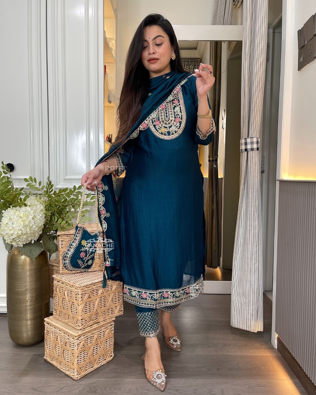 Chinon Silk Heavy Embroidered Work Suit