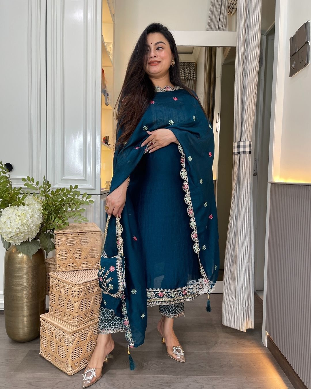Chinon Silk Heavy Embroidered Work Suit