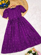 Wine Purple Geometric Hand blocked Print Cotton Midi Dress