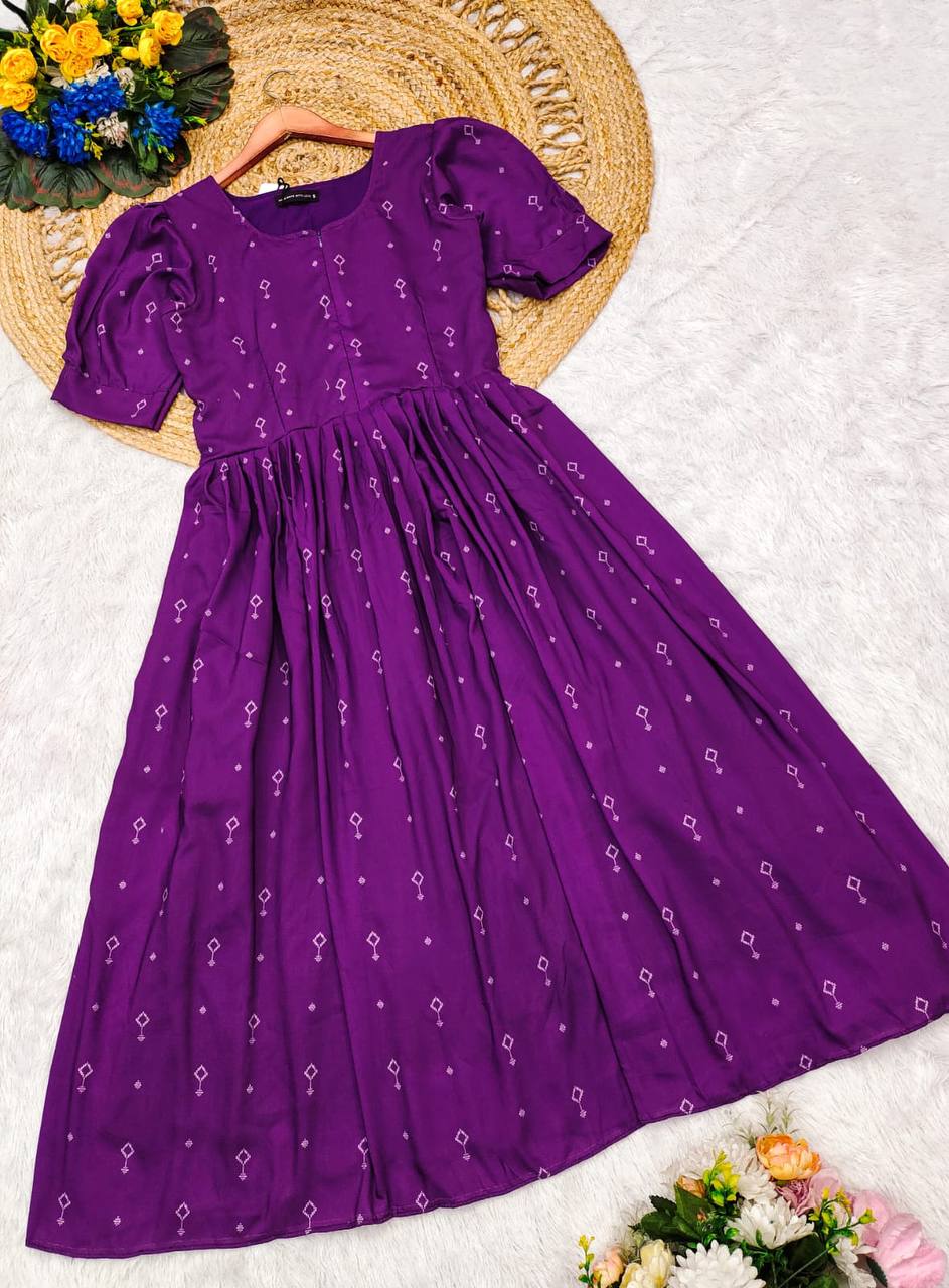 Wine Purple Geometric Hand blocked Print Cotton Midi Dress