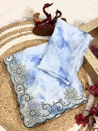 Sky Blue Floral Sequin Embellished Organza Saree