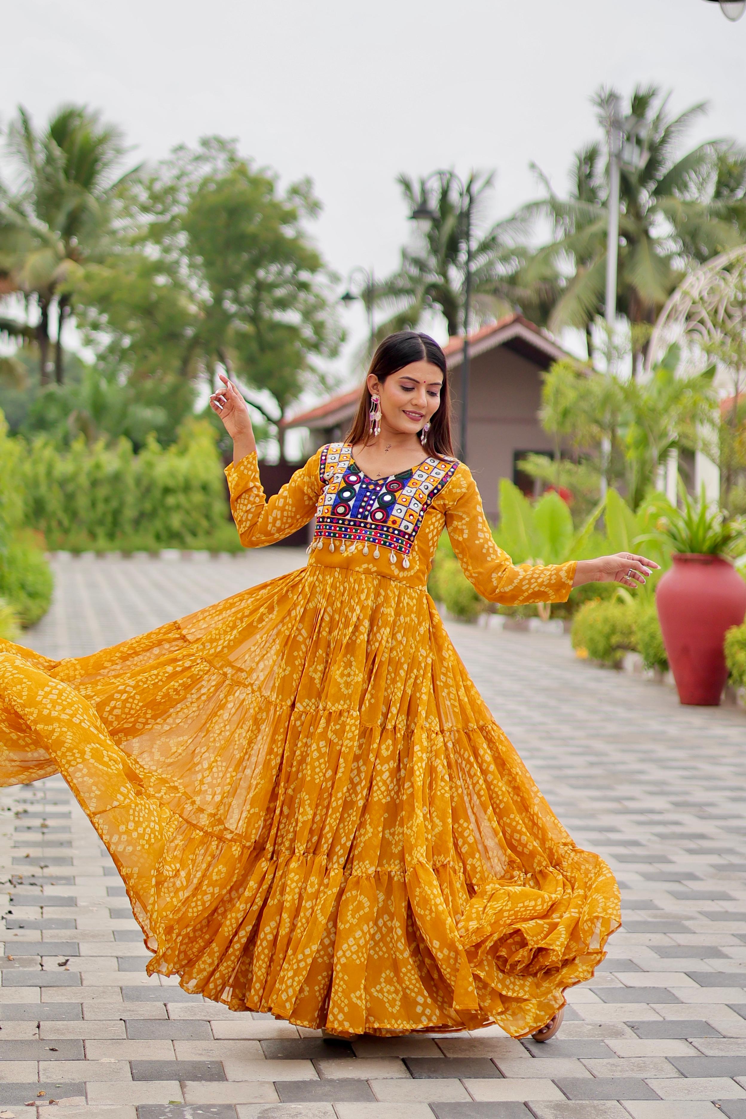 Women Black Georgette Bandhani Print Gown