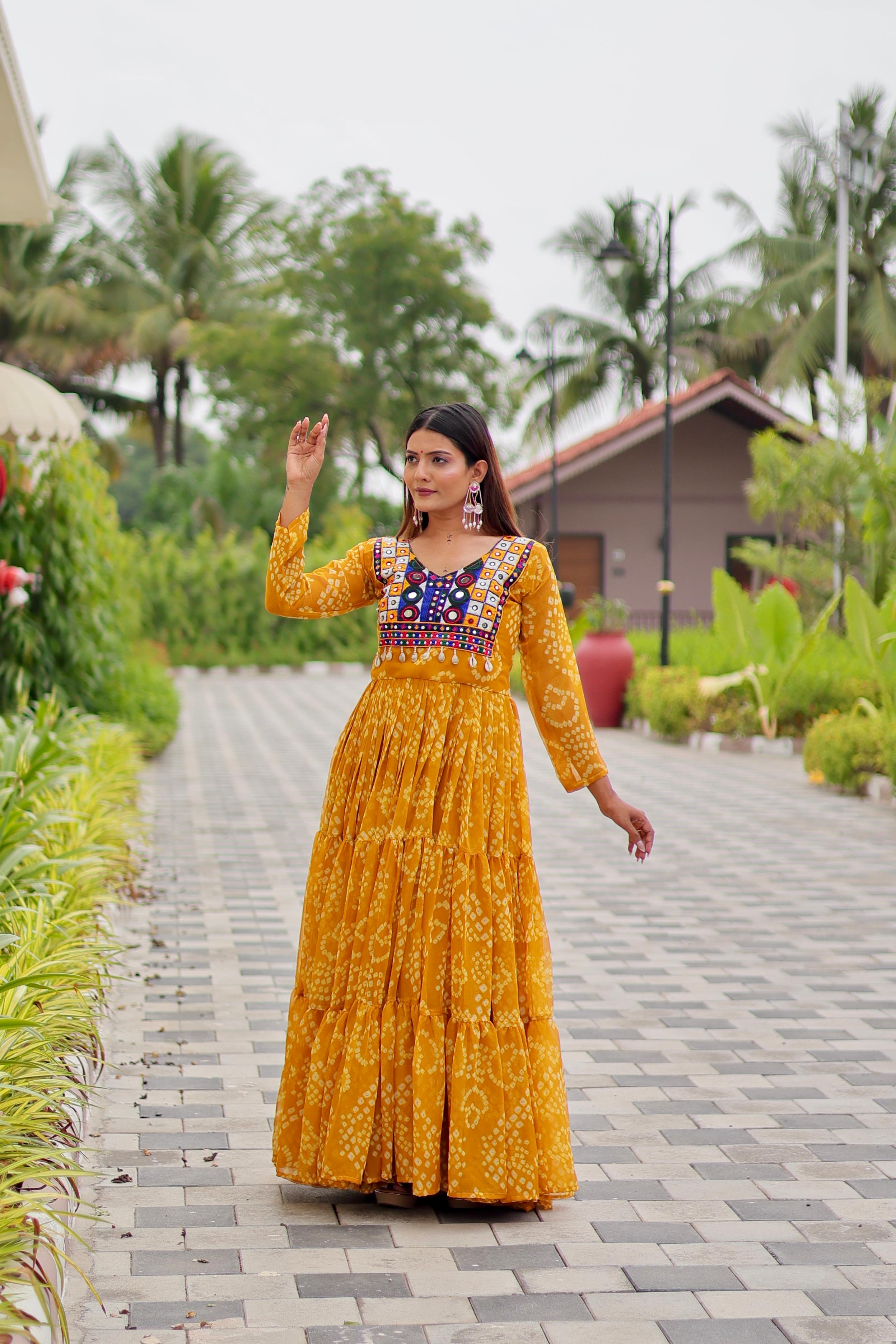 Women Black Georgette Bandhani Print Gown