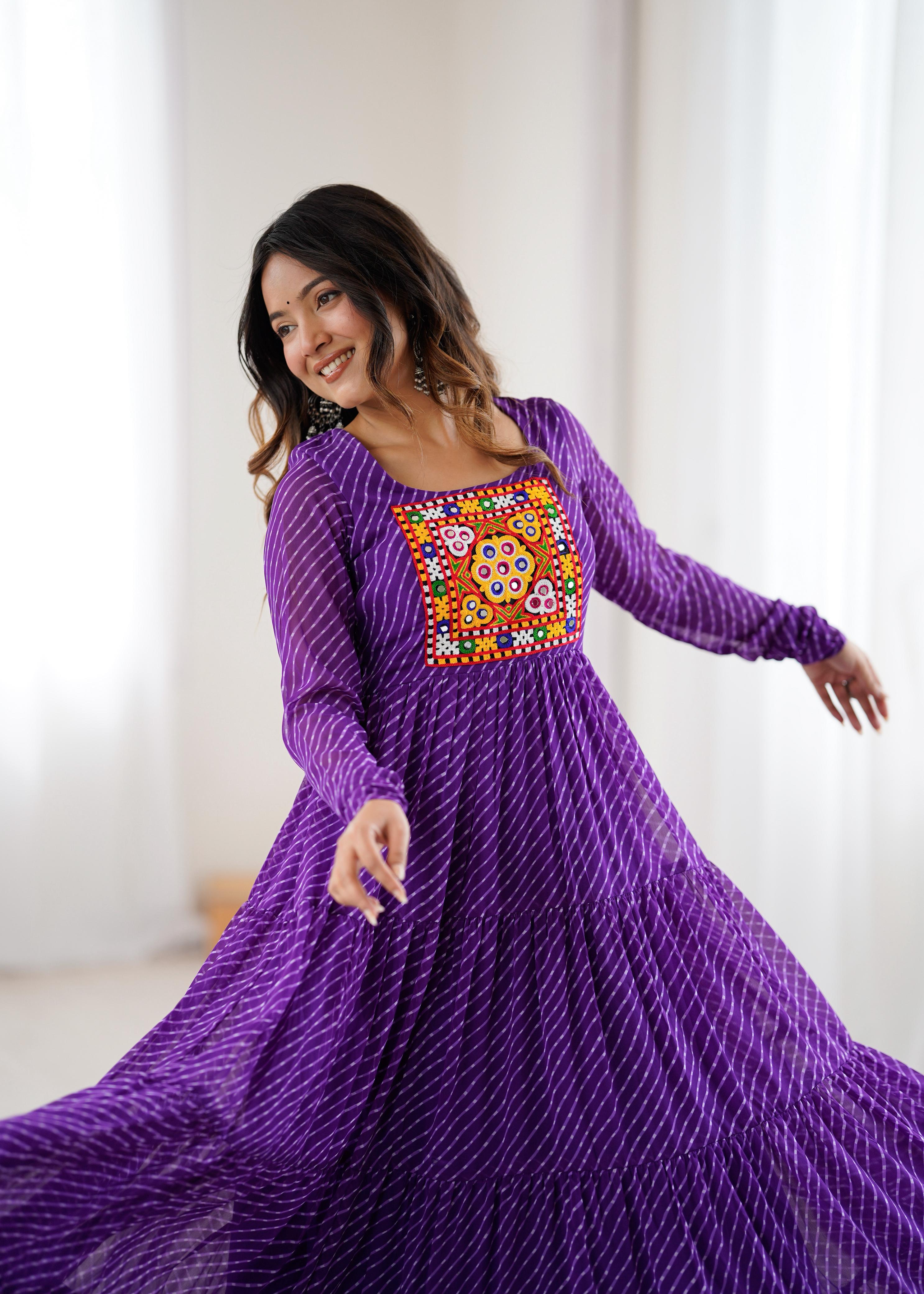 Laheriya Print and Kutchi Patch Work Navaratri Dress