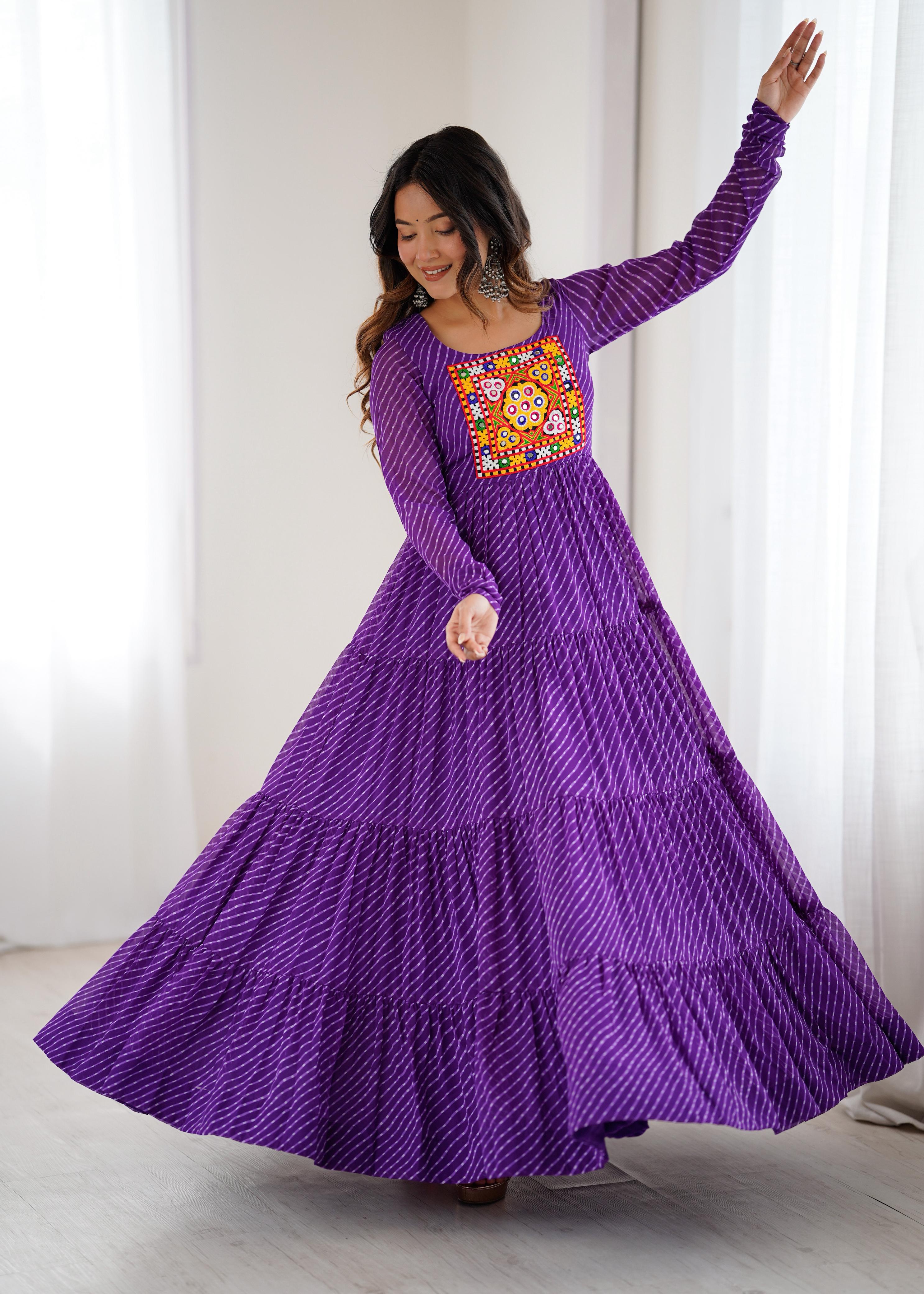 Laheriya Print and Kutchi Patch Work Navaratri Dress