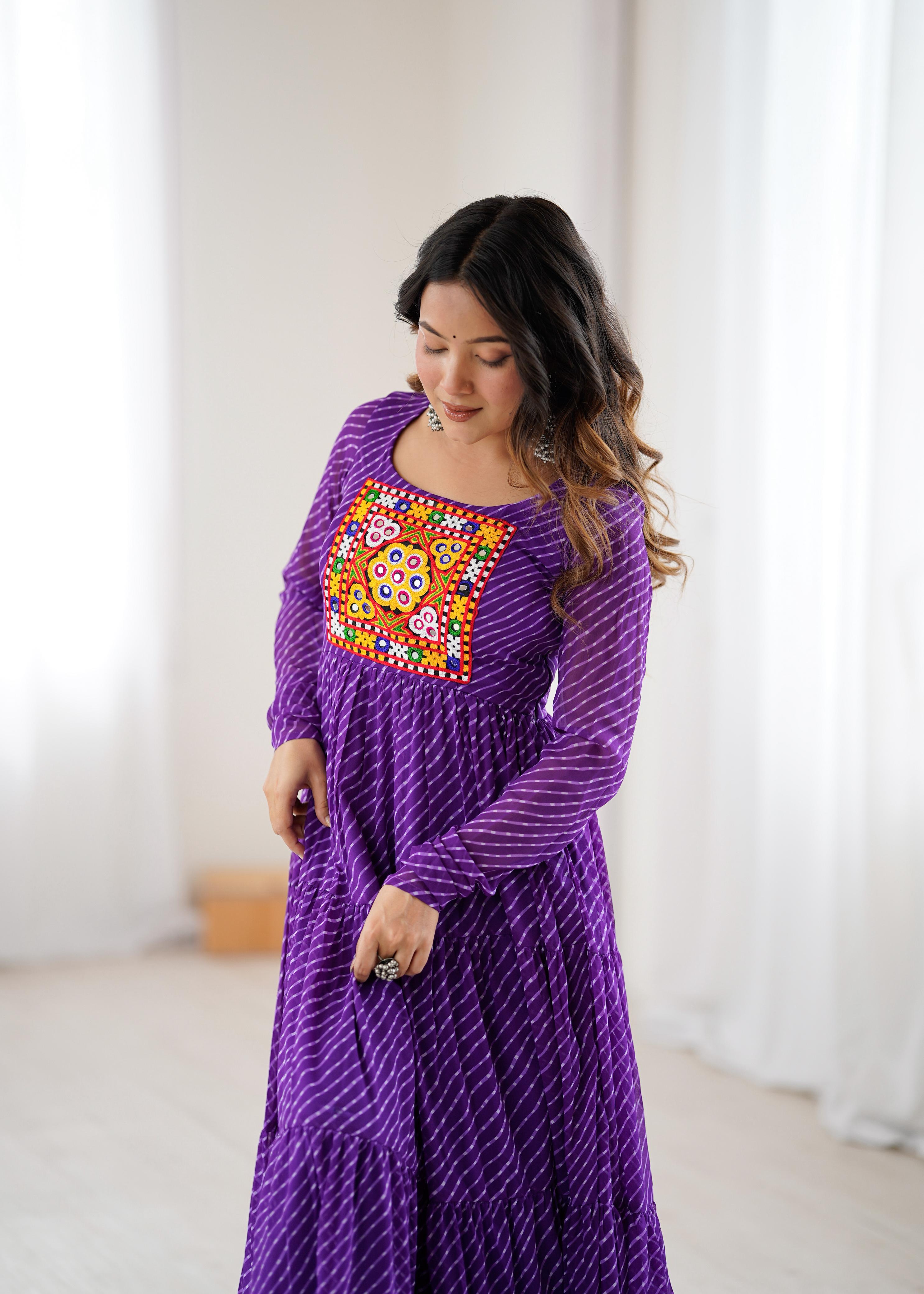 Laheriya Print and Kutchi Patch Work Navaratri Dress