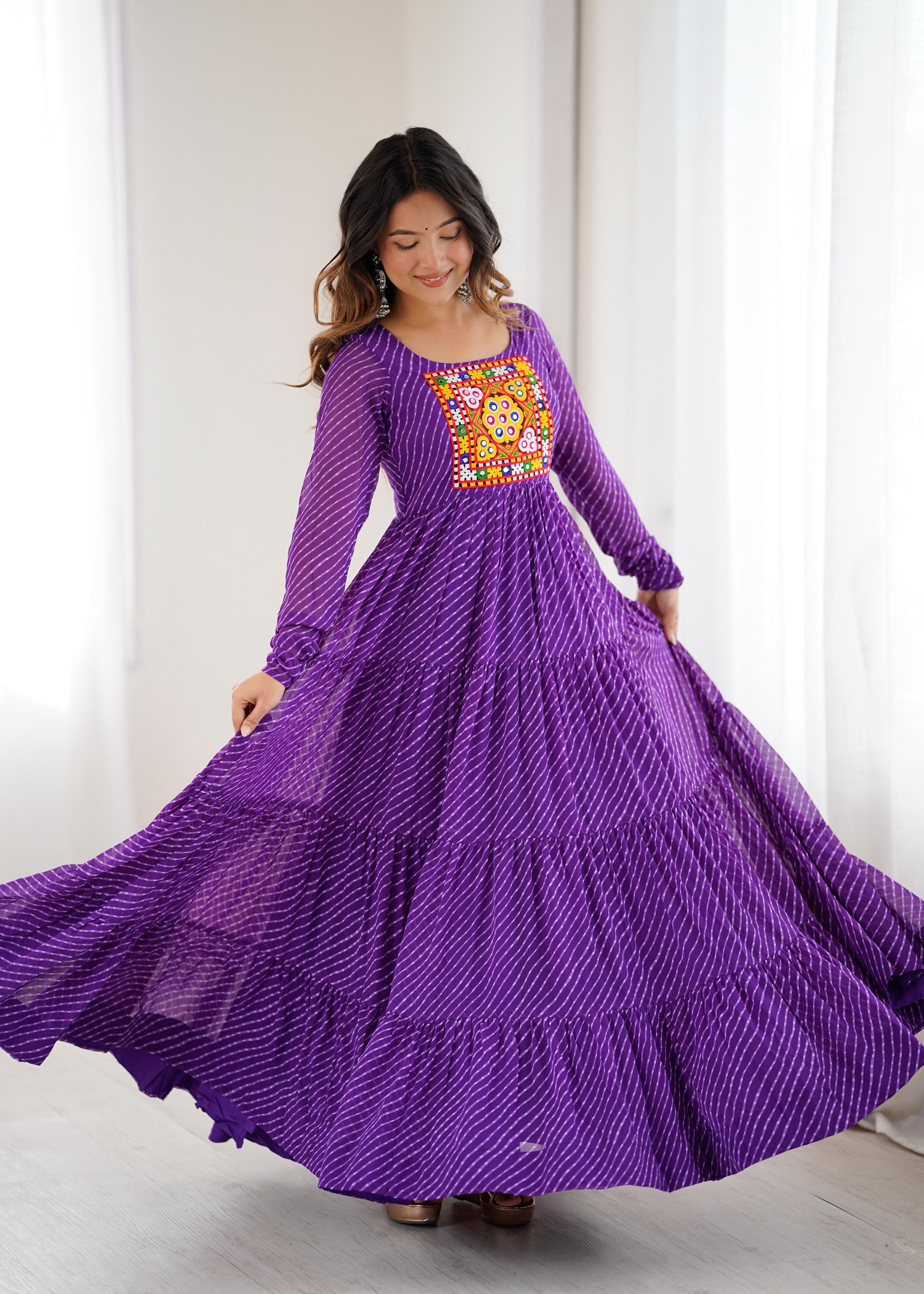 Laheriya Print and Kutchi Patch Work Navaratri Dress
