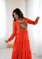 Laheriya Print and Kutchi Patch Work Navaratri Dress