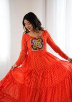 Laheriya Print and Kutchi Patch Work Navaratri Dress