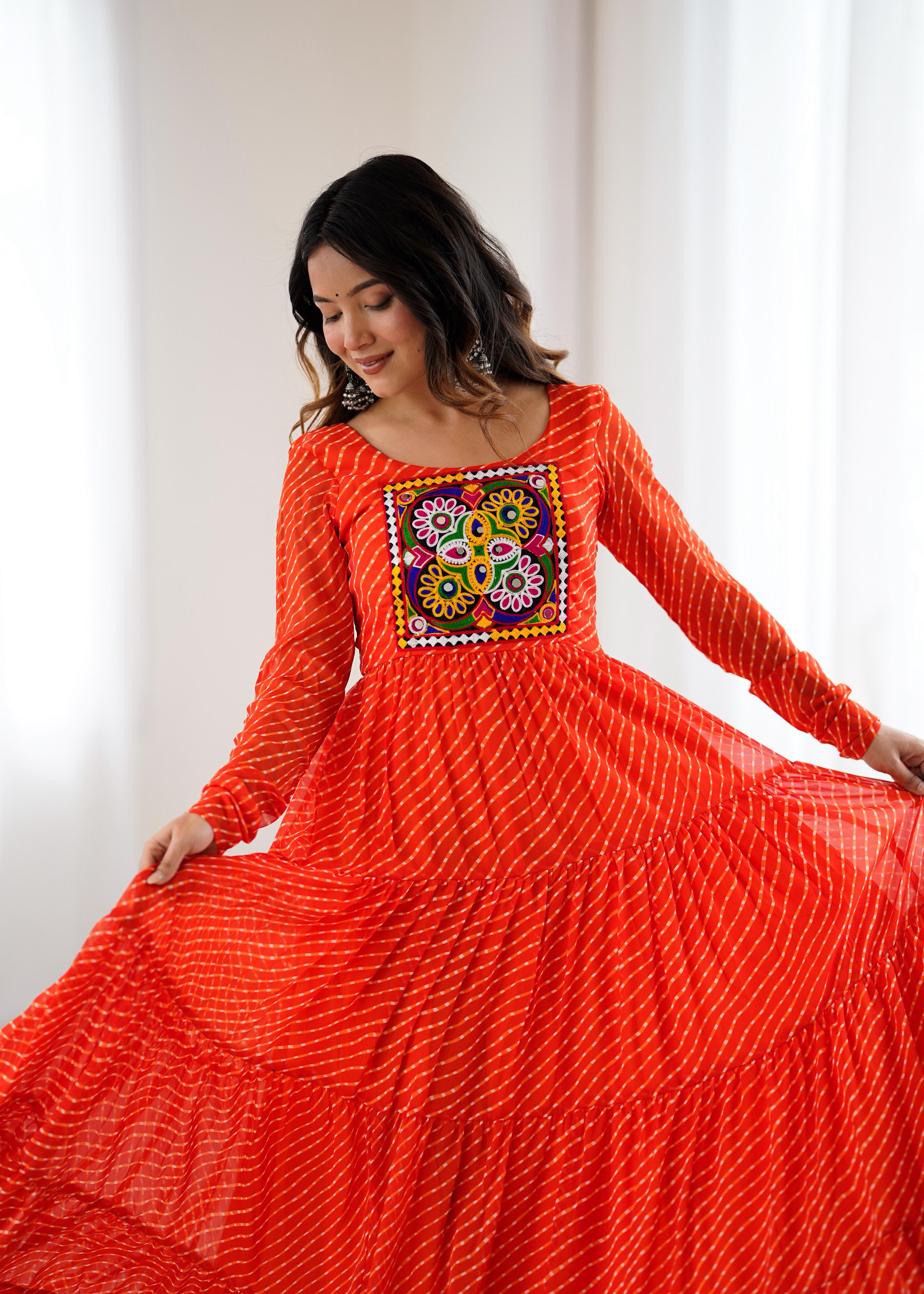 Laheriya Print and Kutchi Patch Work Navaratri Dress