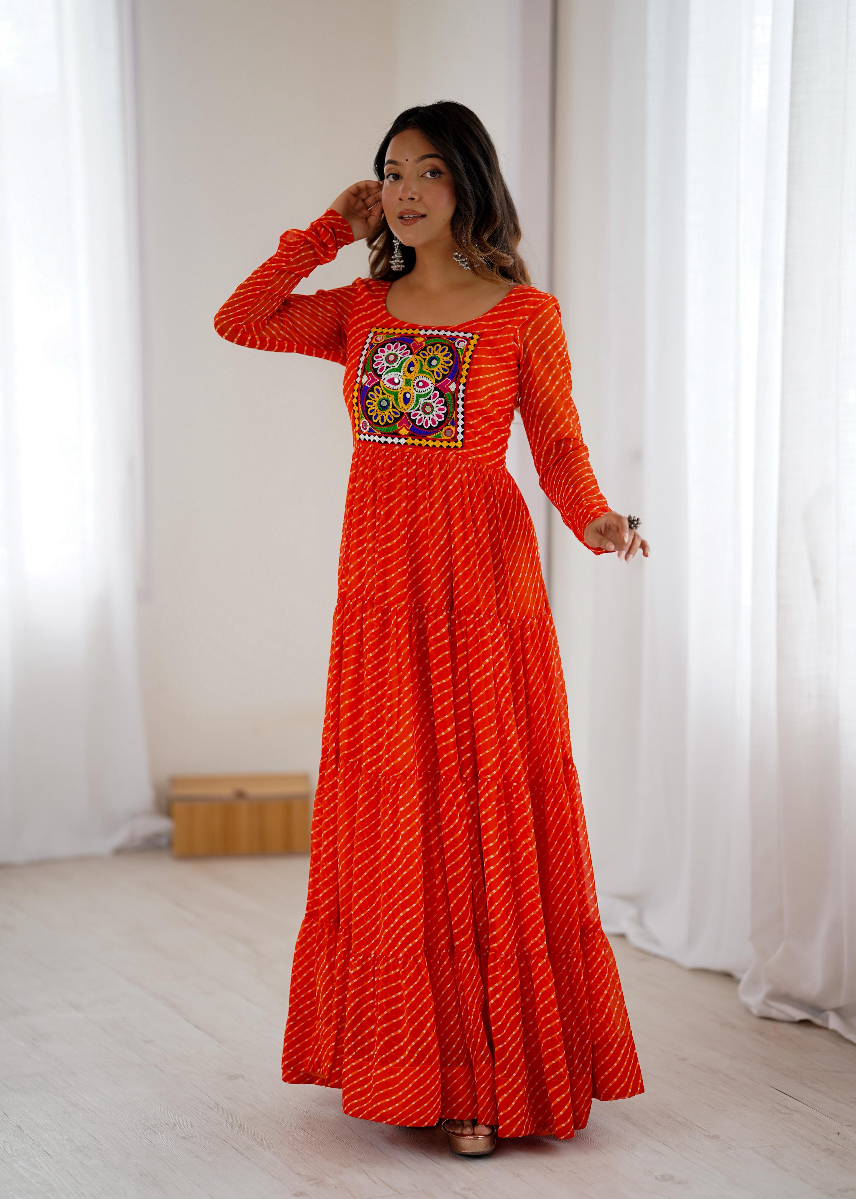 Laheriya Print and Kutchi Patch Work Navaratri Dress