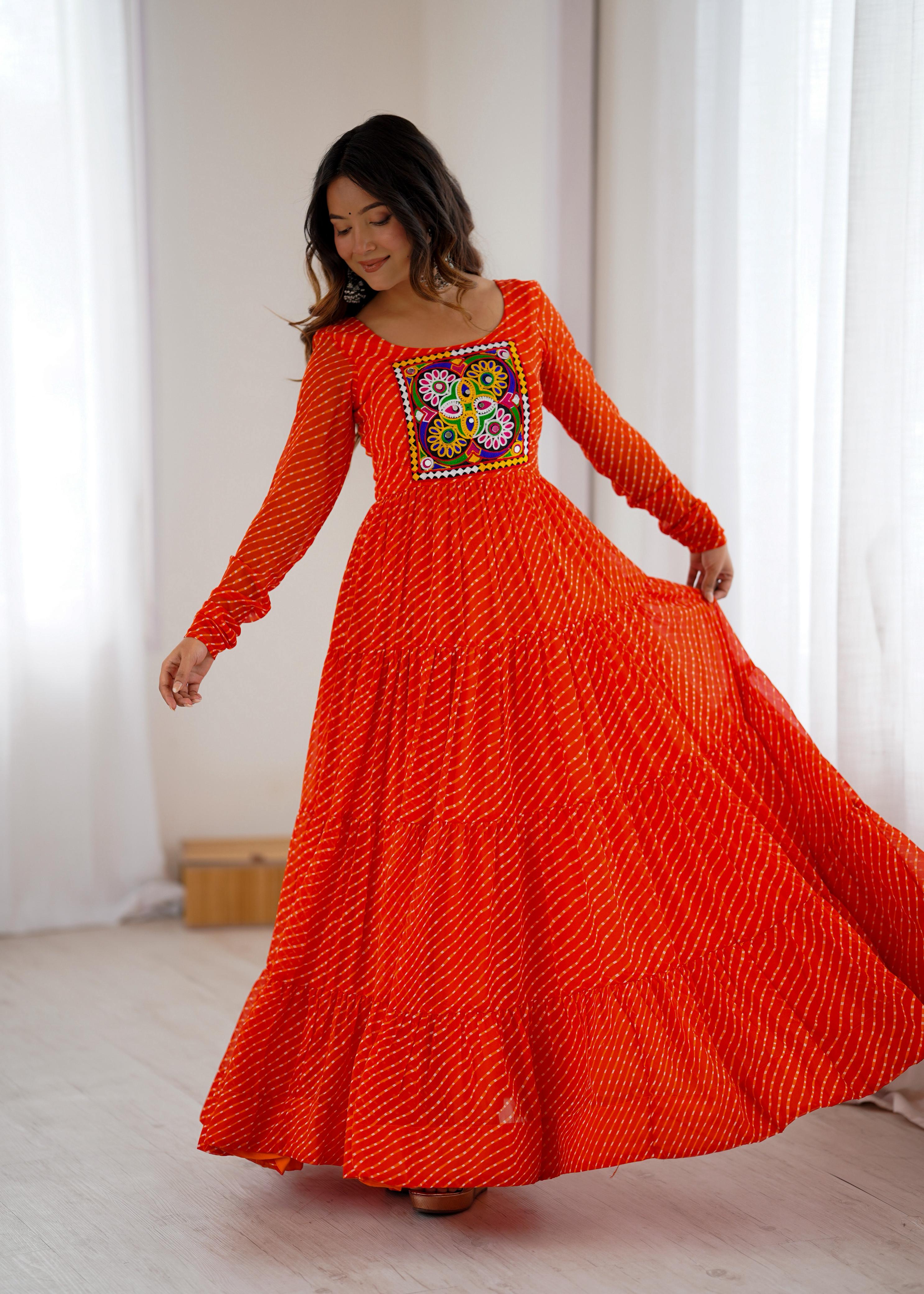 Laheriya Print and Kutchi Patch Work Navaratri Dress