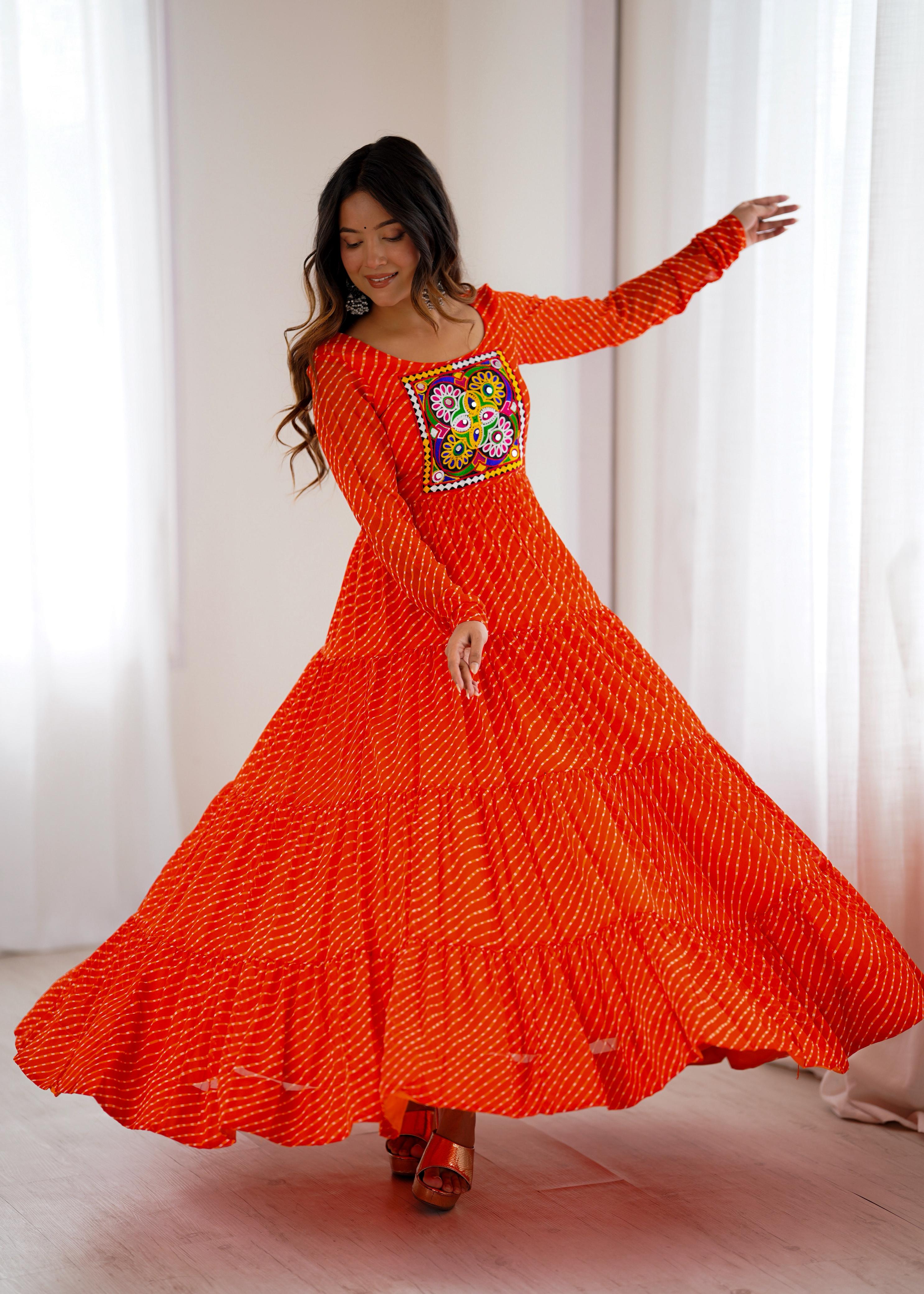 Laheriya Print and Kutchi Patch Work Navaratri Dress