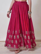 Fuchsia Zari Embroidered Chinon Sharara Set With Dupatta