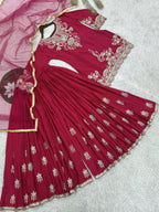 Fuchsia Zari Embroidered Chinon Sharara Set With Dupatta