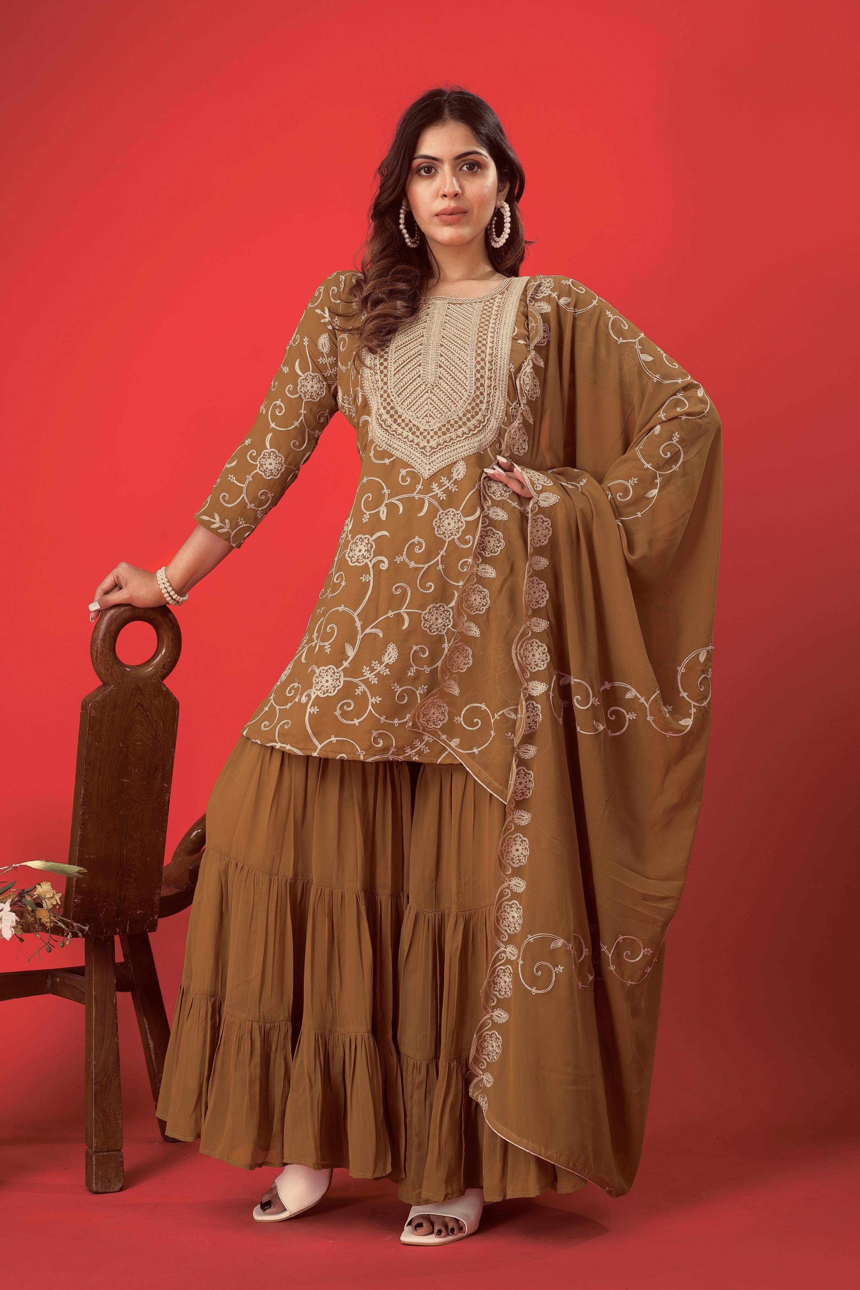 Heavy Georgette Top-Sharara & Dupatta Set