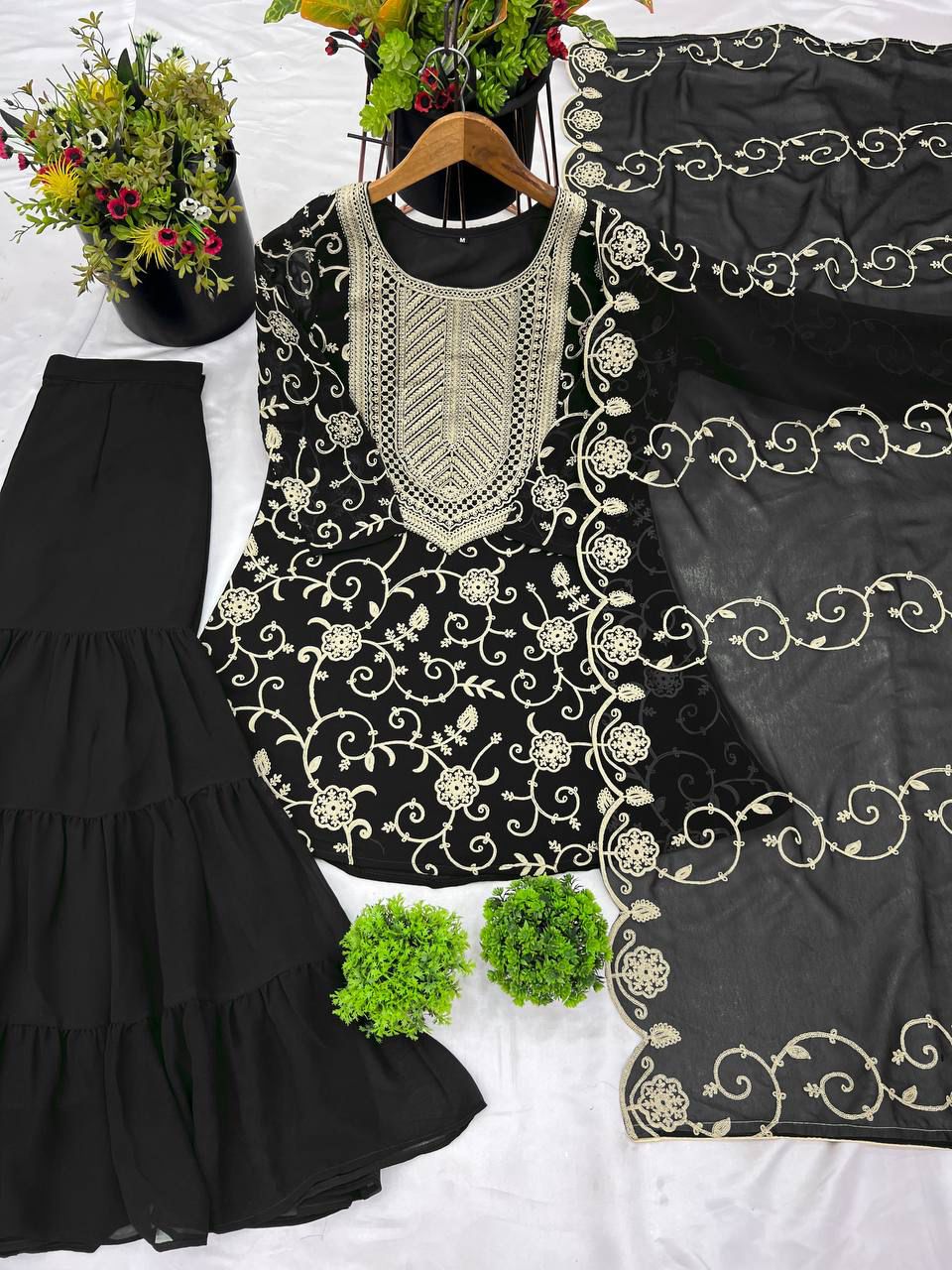 Heavy Georgette Top-Sharara & Dupatta Set