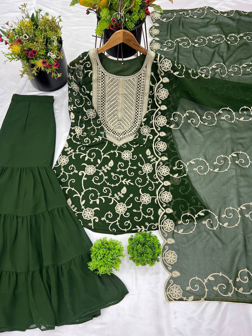 Heavy Georgette Top-Sharara & Dupatta Set