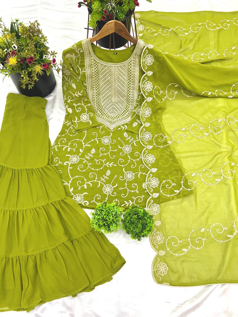 Heavy Georgette Top-Sharara & Dupatta Set