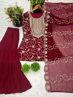 Heavy Georgette Top-Sharara & Dupatta Set