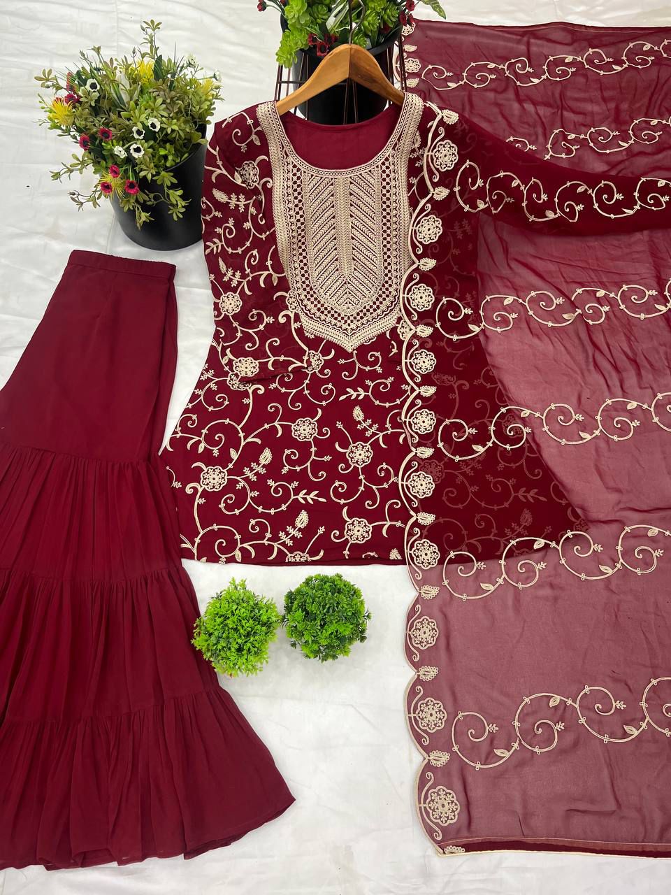 Heavy Georgette Top-Sharara & Dupatta Set