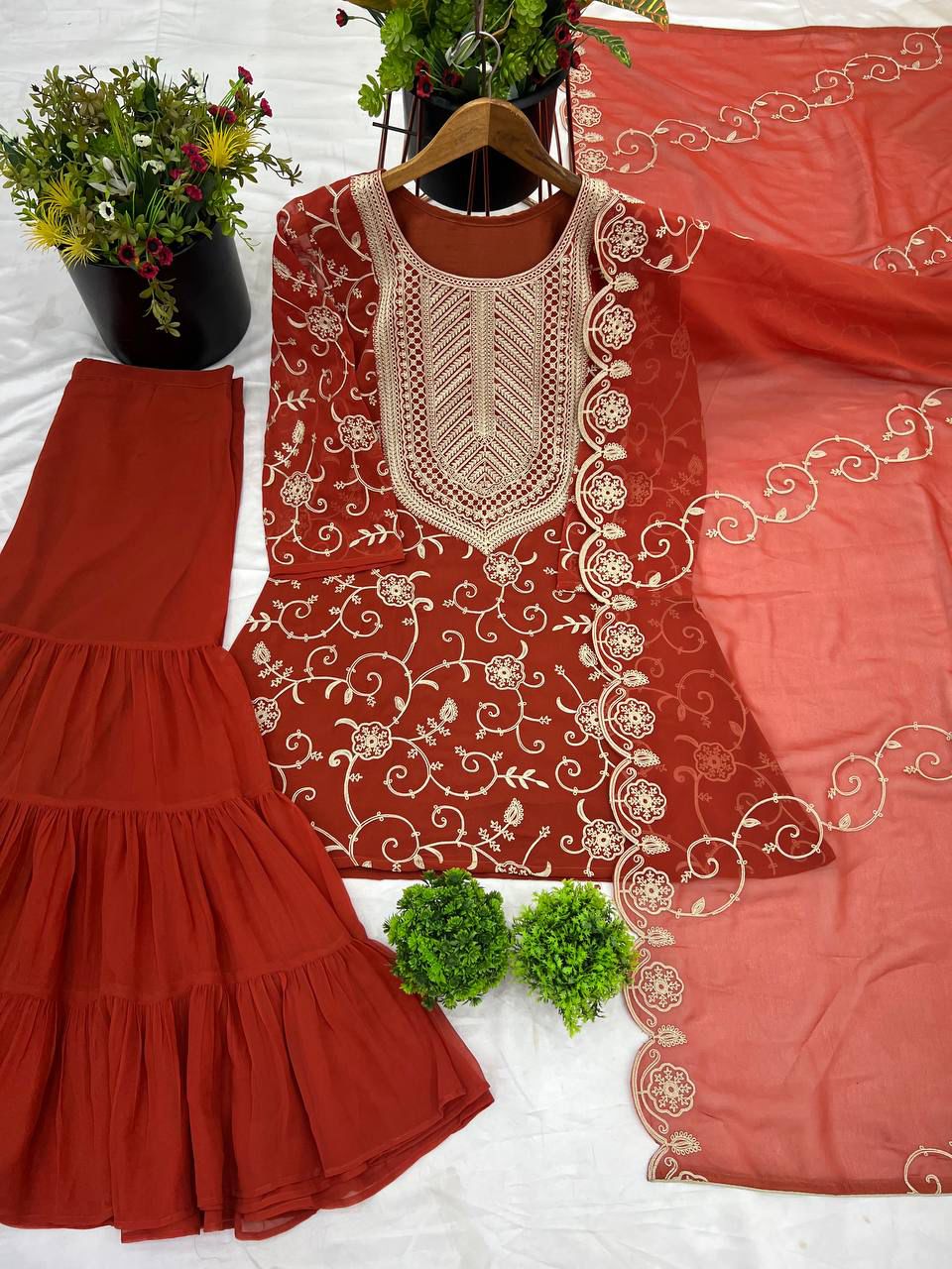 Heavy Georgette Top-Sharara & Dupatta Set