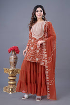 Heavy Georgette Top-Sharara & Dupatta Set