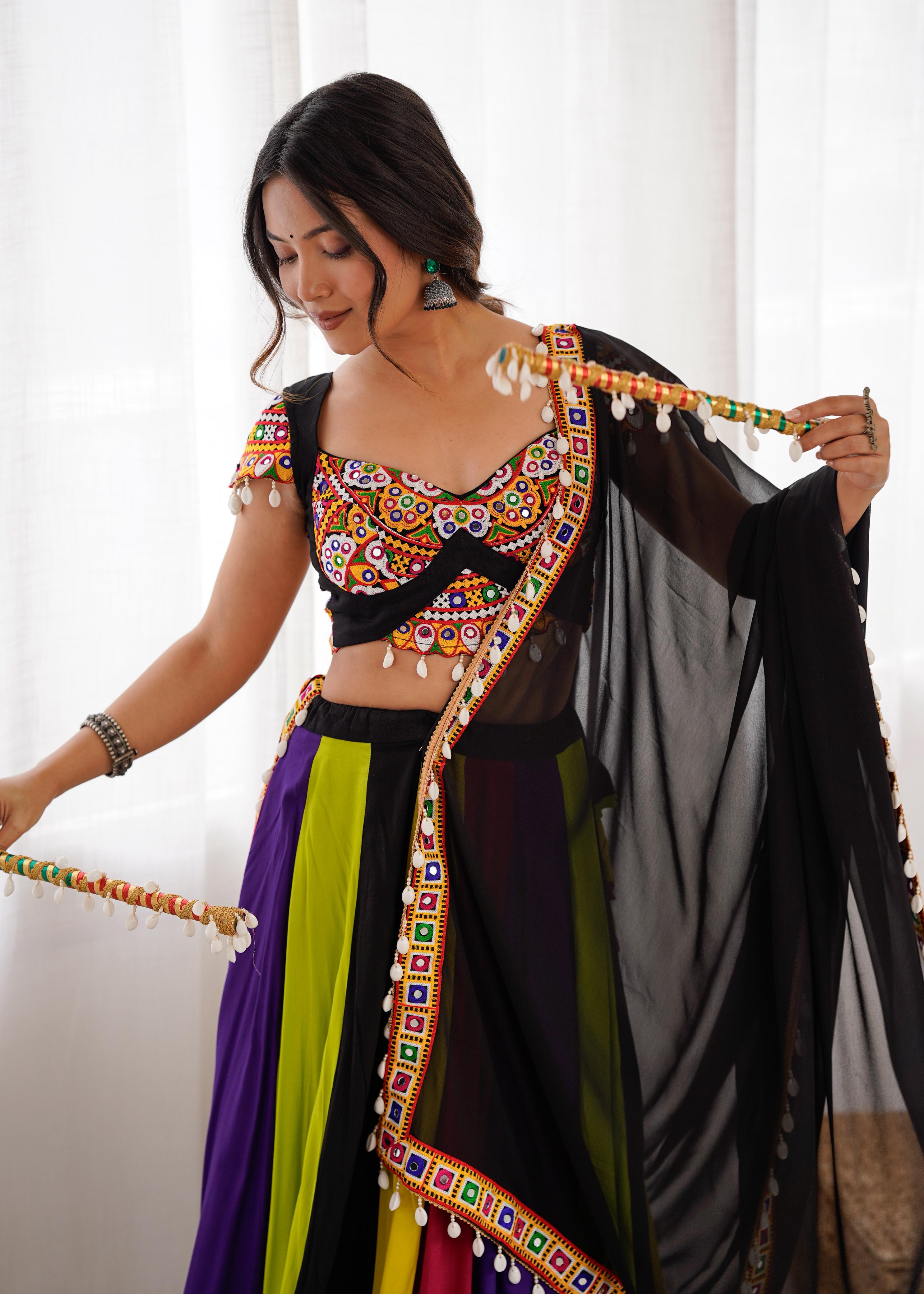 Black Georgette Mirror Work Garba Chaniya Choli