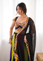 Black Georgette Mirror Work Garba Chaniya Choli