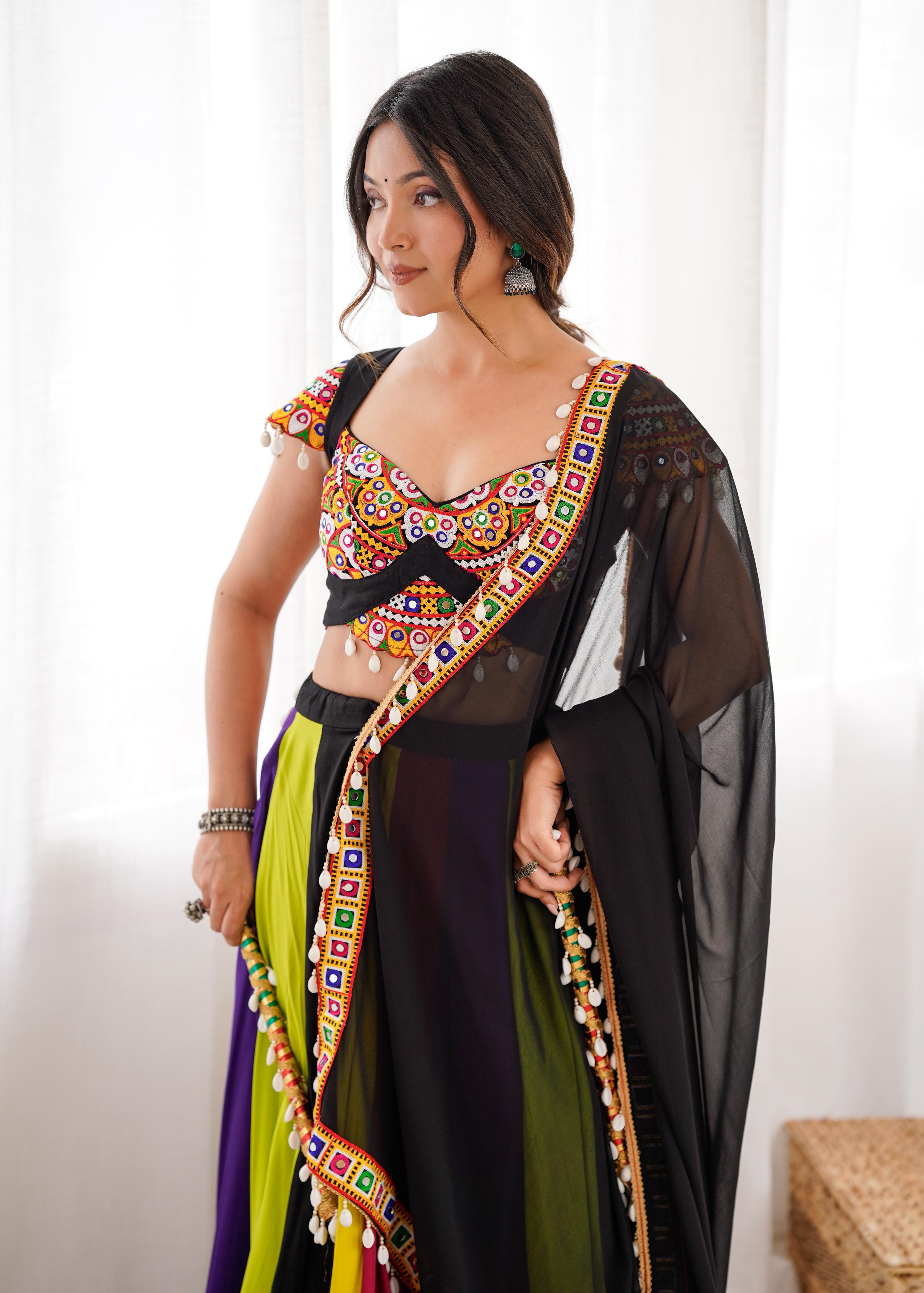 Black Georgette Mirror Work Garba Chaniya Choli
