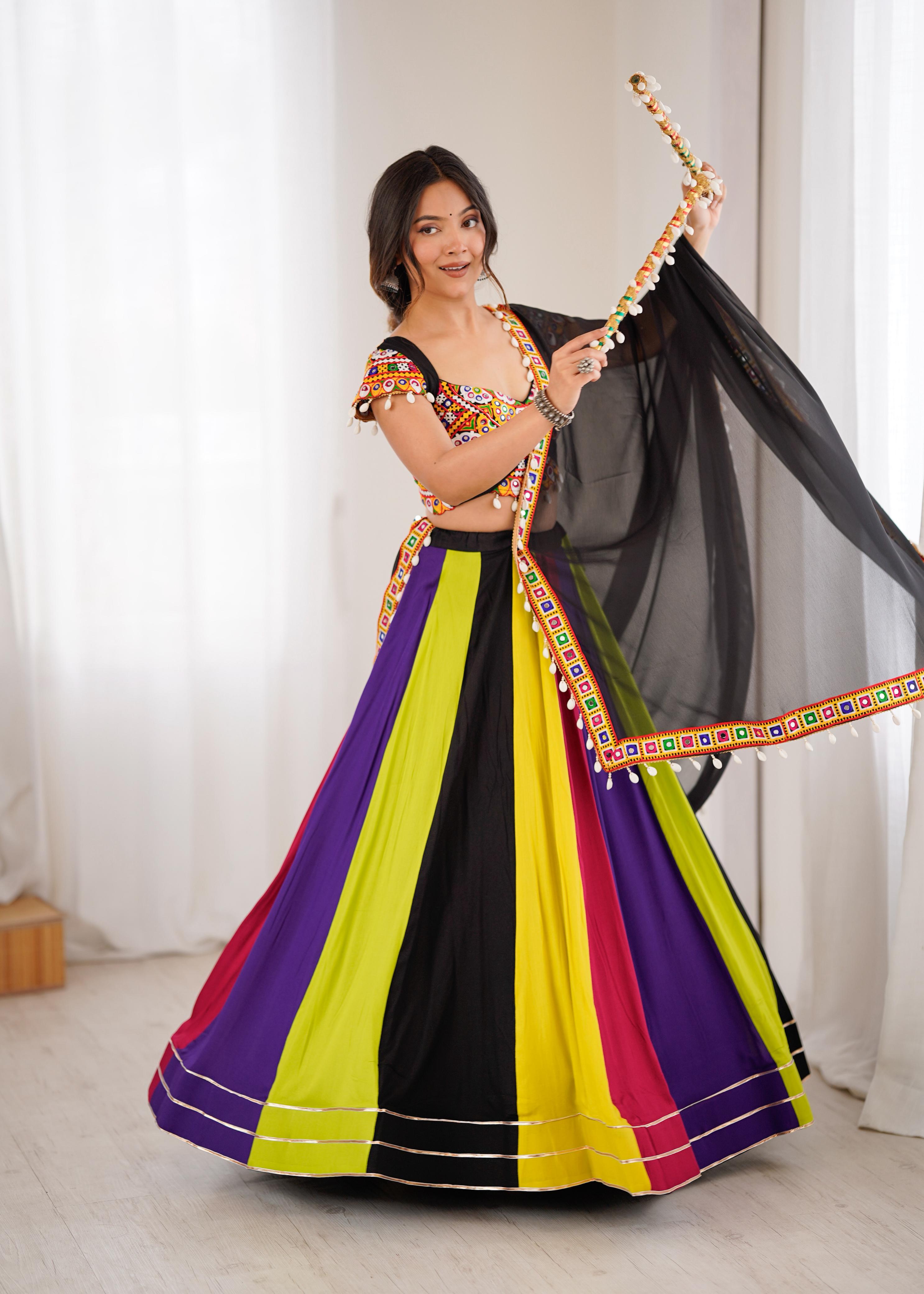 Black Georgette Mirror Work Garba Chaniya Choli