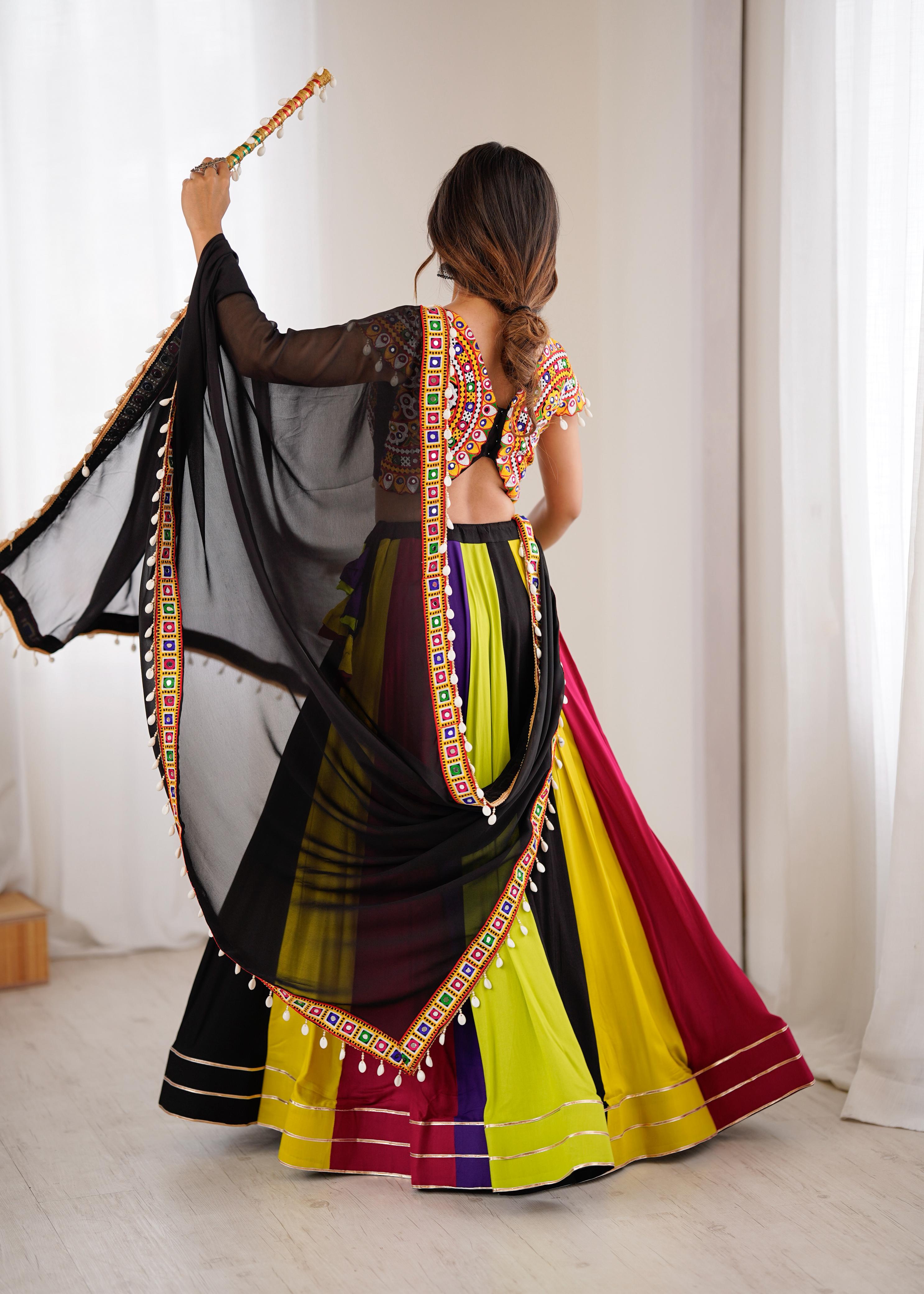 Black Georgette Mirror Work Garba Chaniya Choli