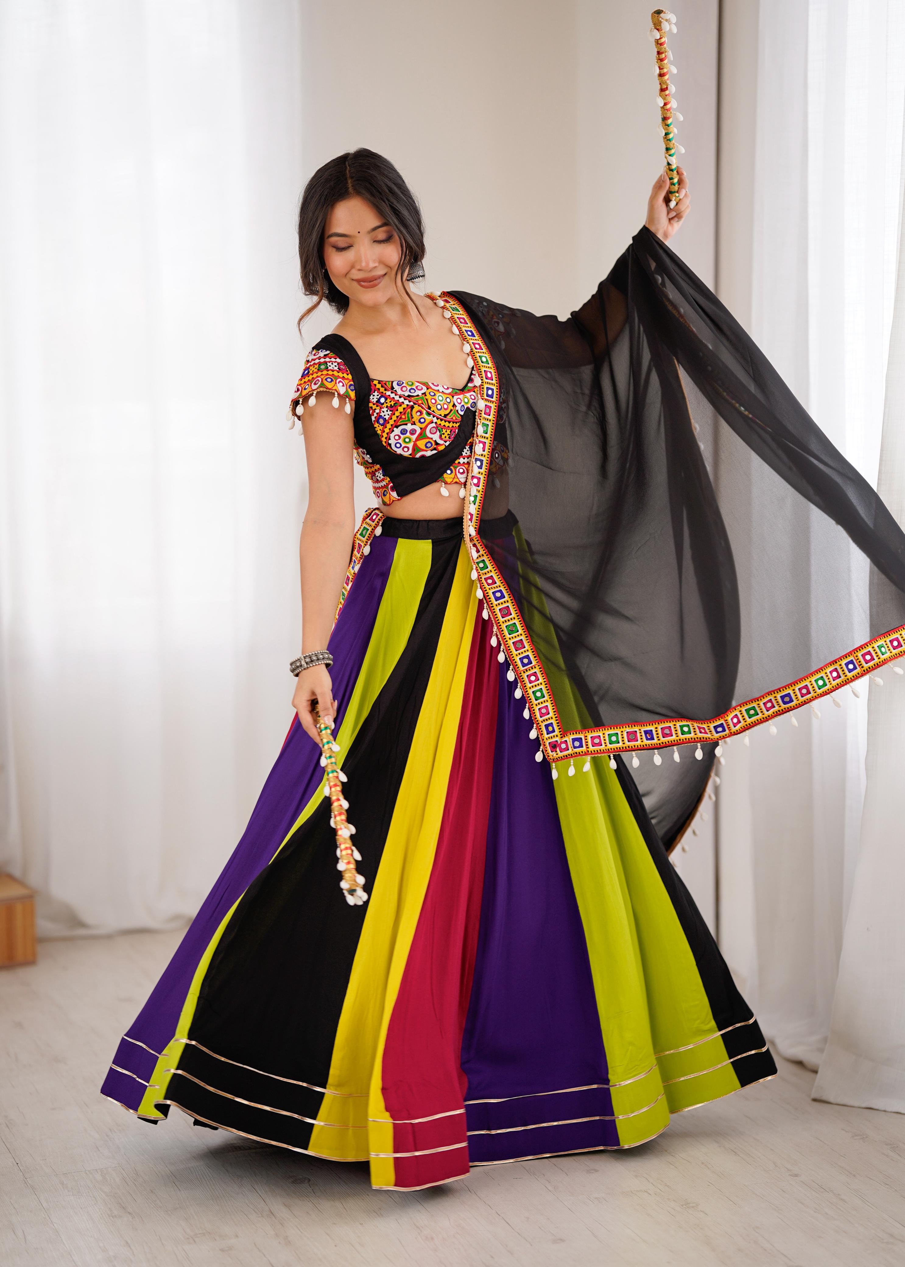 Black Georgette Mirror Work Garba Chaniya Choli