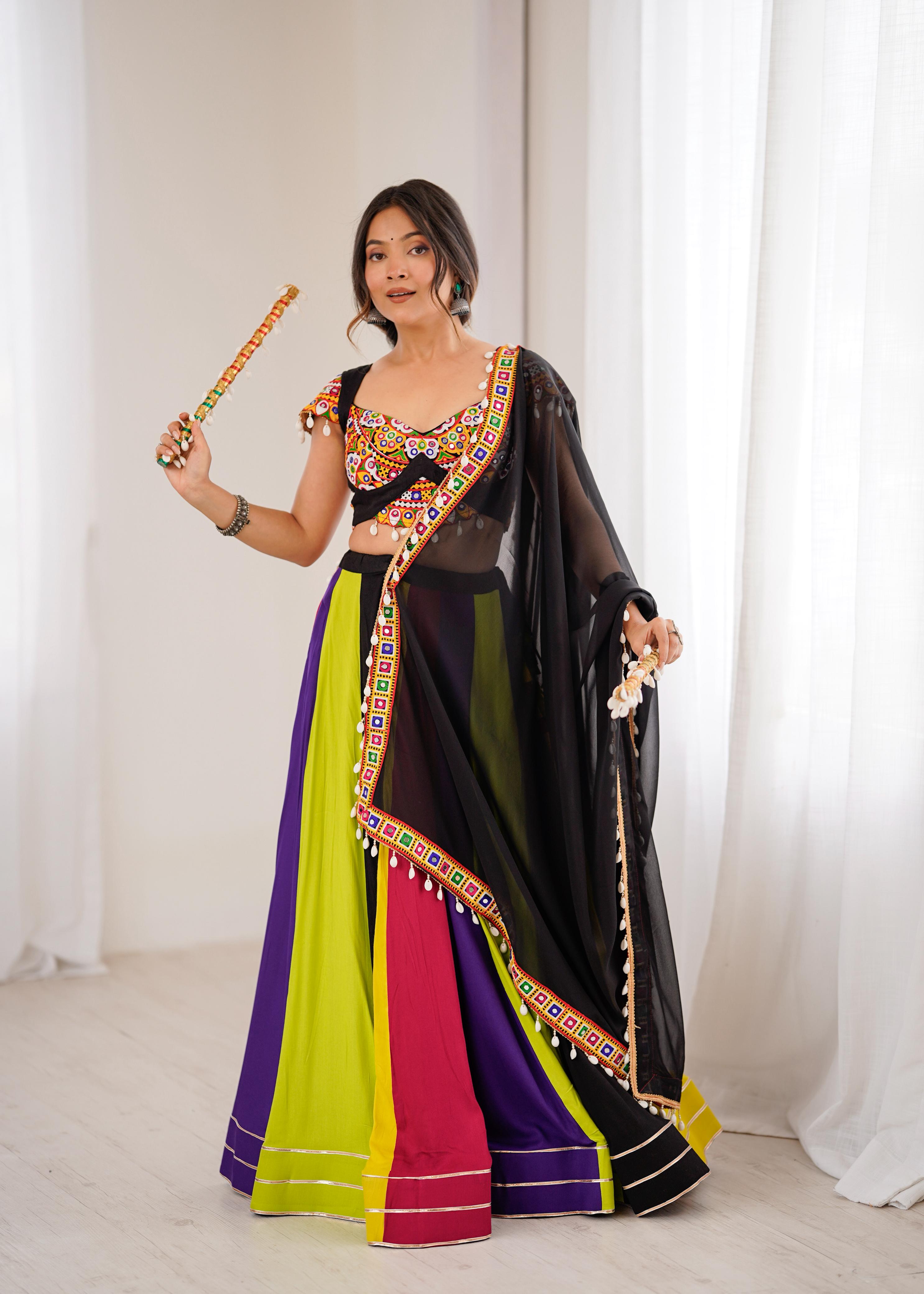 Black Georgette Mirror Work Garba Chaniya Choli