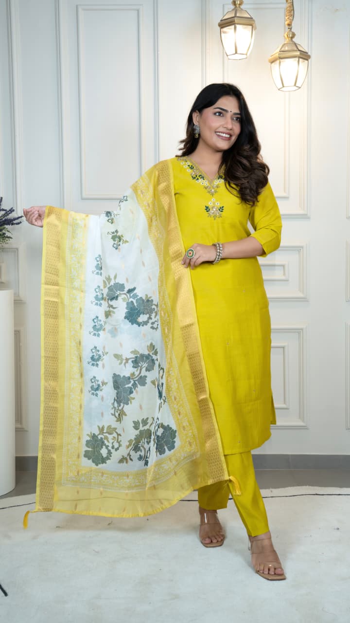 Floral Embroidered Straight Kurta With Pants