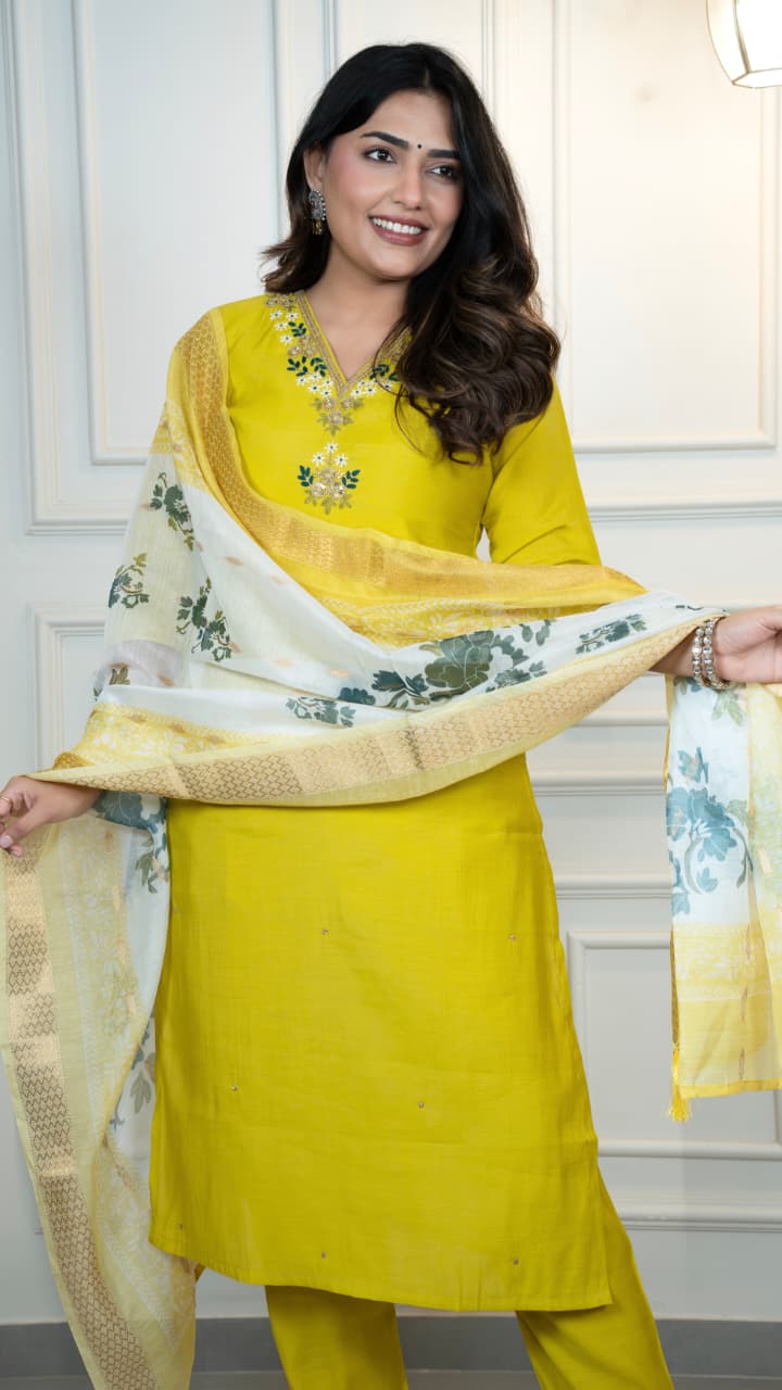 Floral Embroidered Straight Kurta With Pants