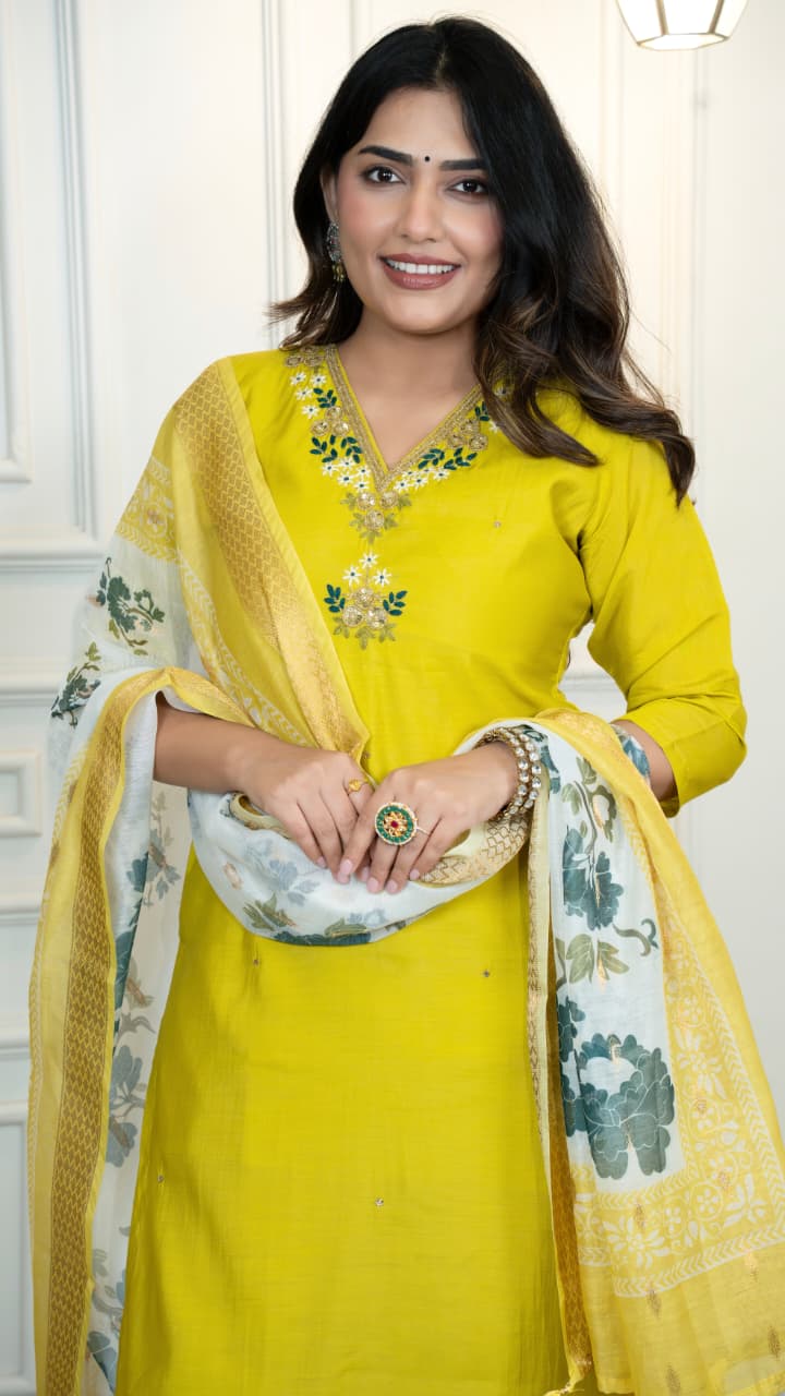 Floral Embroidered Straight Kurta With Pants