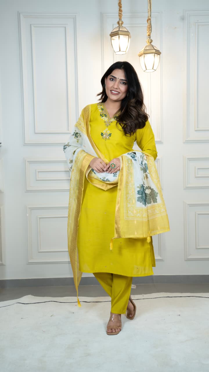 Floral Embroidered Straight Kurta With Pants