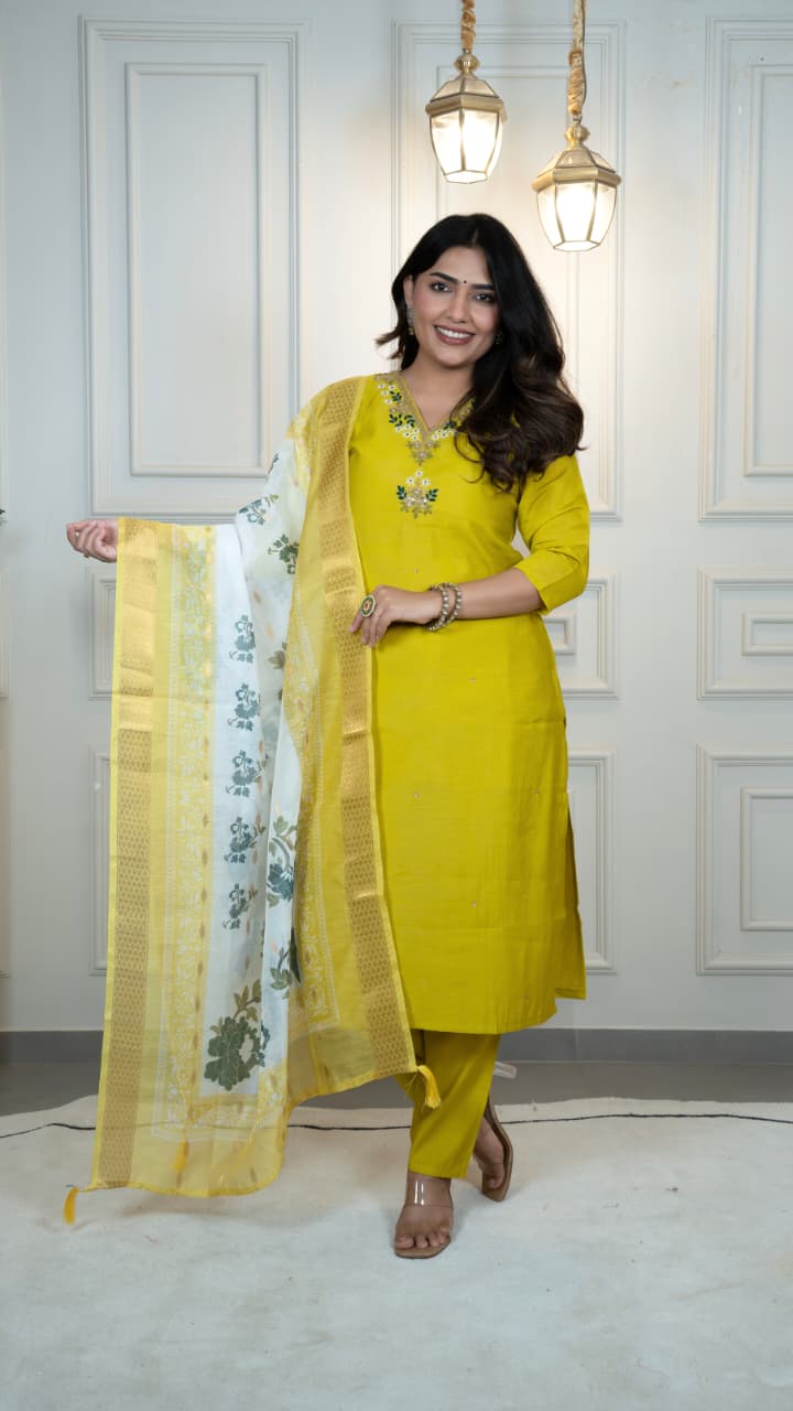 Floral Embroidered Straight Kurta With Pants