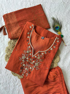 Elegant Rust Orange Embroidered Kurta Set with Dupatta