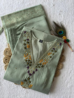 Pista Green Roman Silk Kurti Set with Graceful Chanderi Dupatta