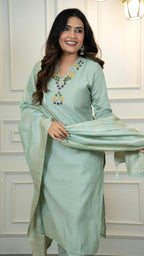 Pista Green Roman Silk Kurti Set with Graceful Chanderi Dupatta