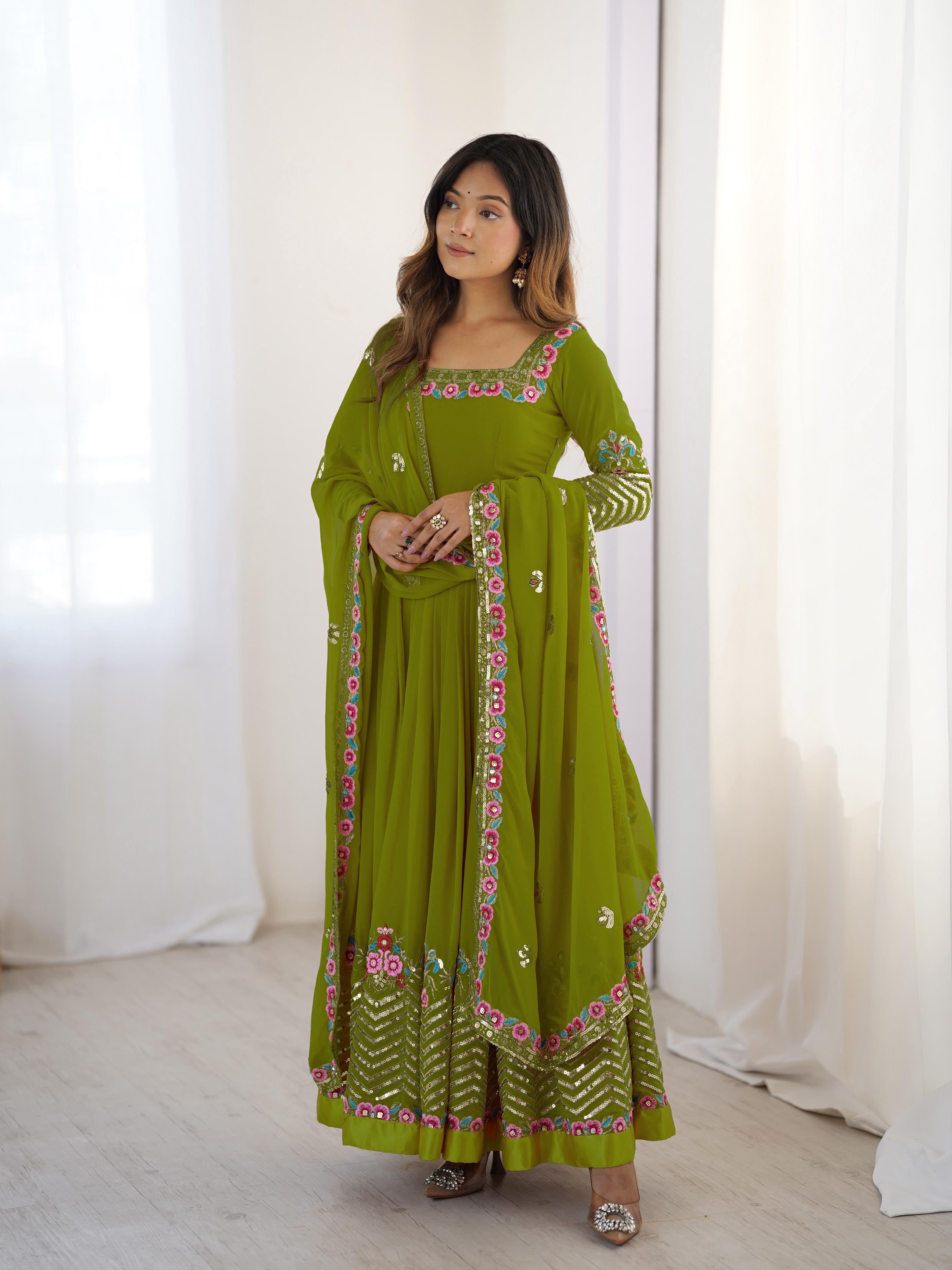 Floral Anarkali Gown with Dupatta