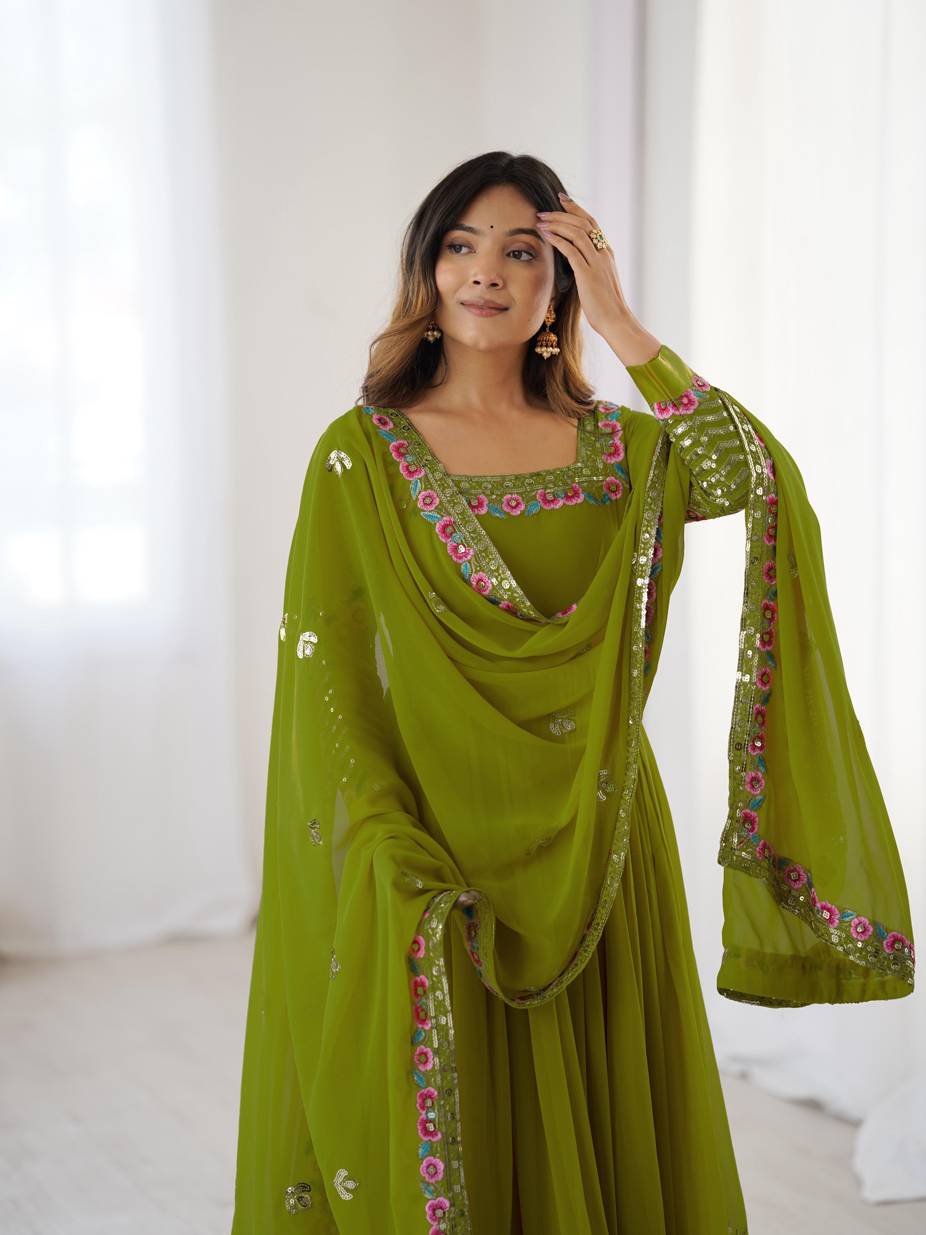 Floral Anarkali Gown with Dupatta