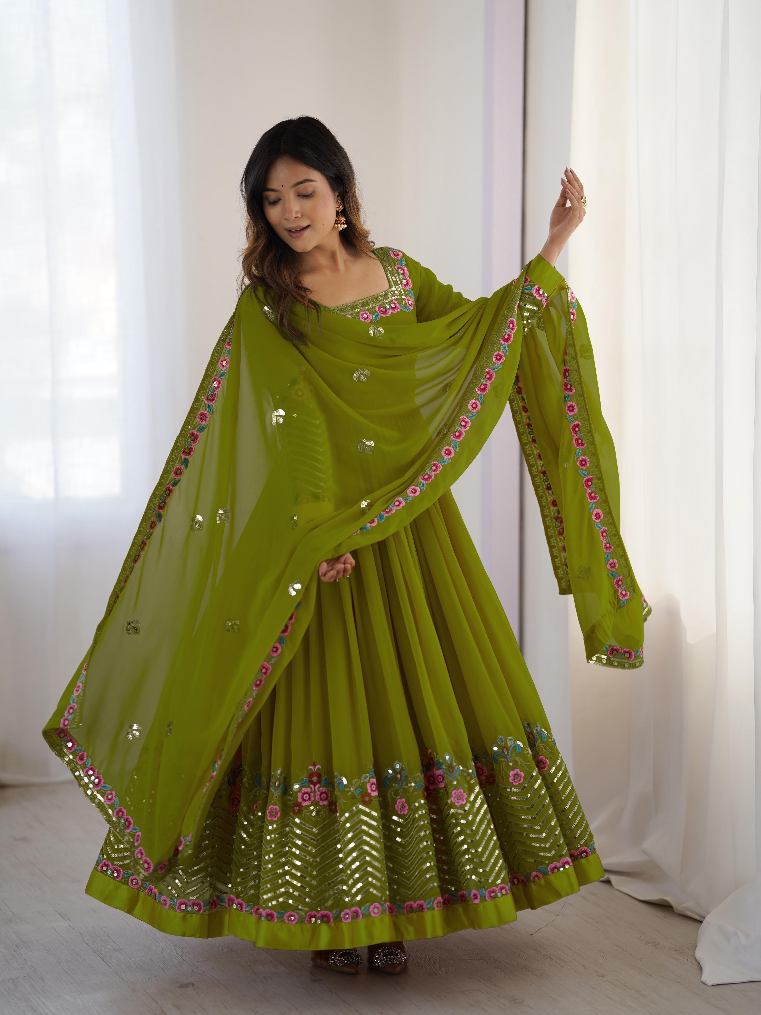 Floral Anarkali Gown with Dupatta