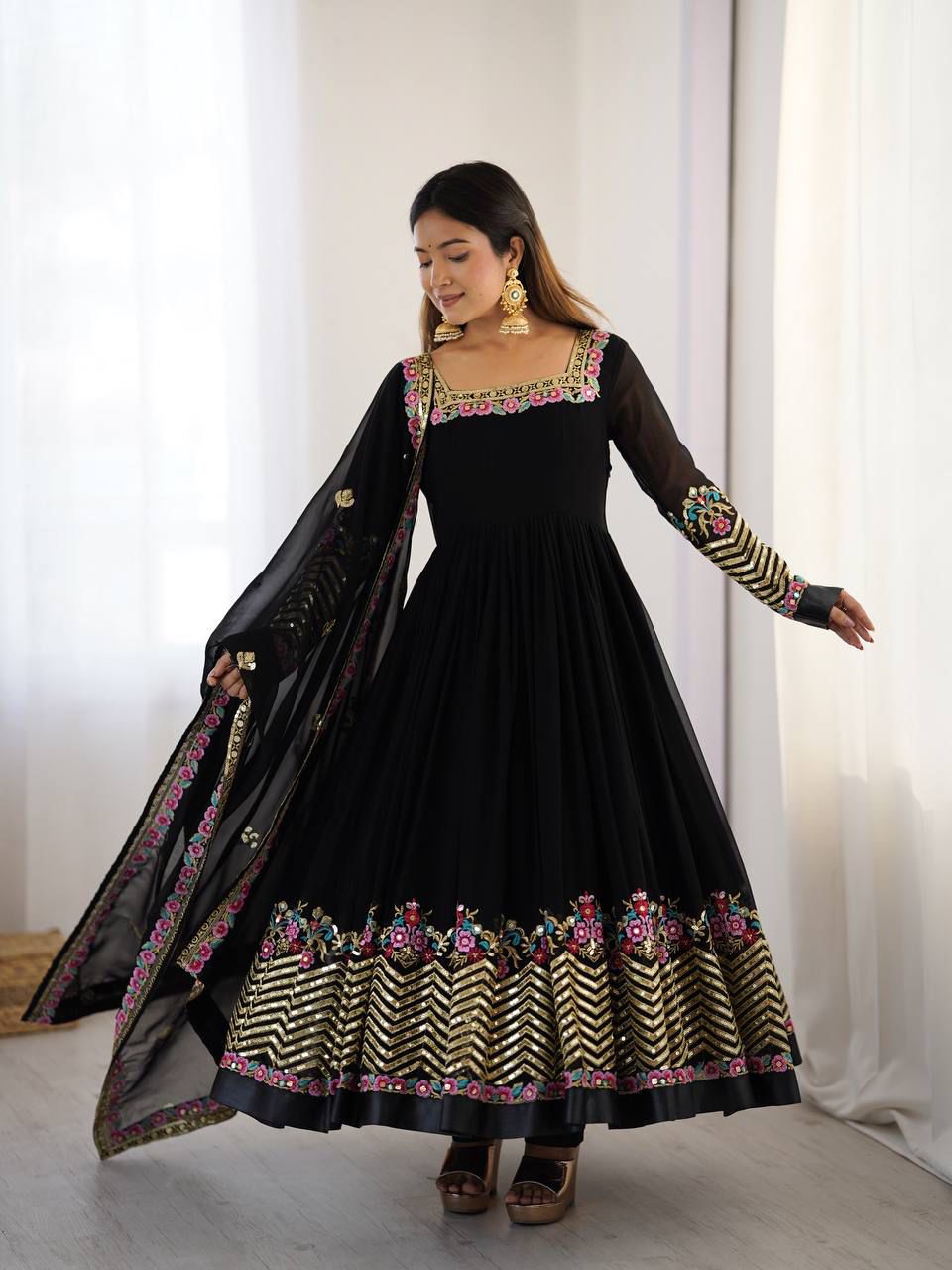 Floral Anarkali Gown with Dupatta