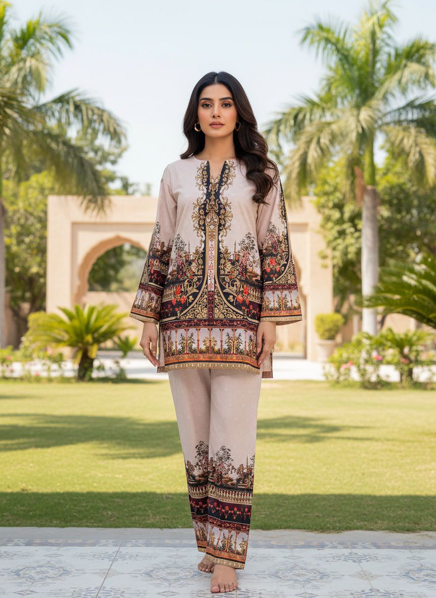 Embroidered Cotton Kurti with Straight Pants Set